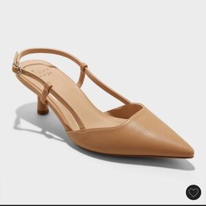 Women's Annette Slingback Kitten Heels with Memory Foam Insole - A New Day Tan 7